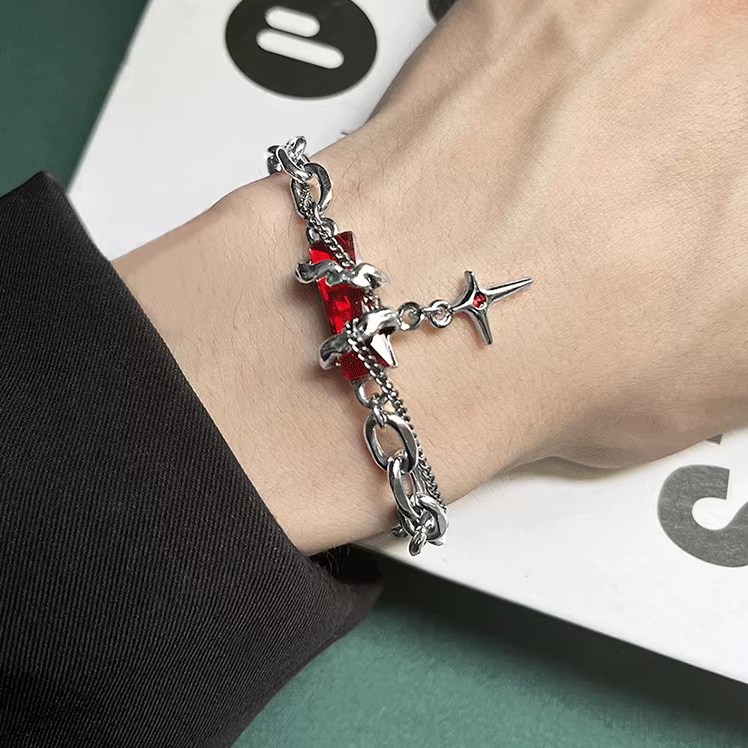 158 Sylus Titanium Steel Red Zircon Bracelet