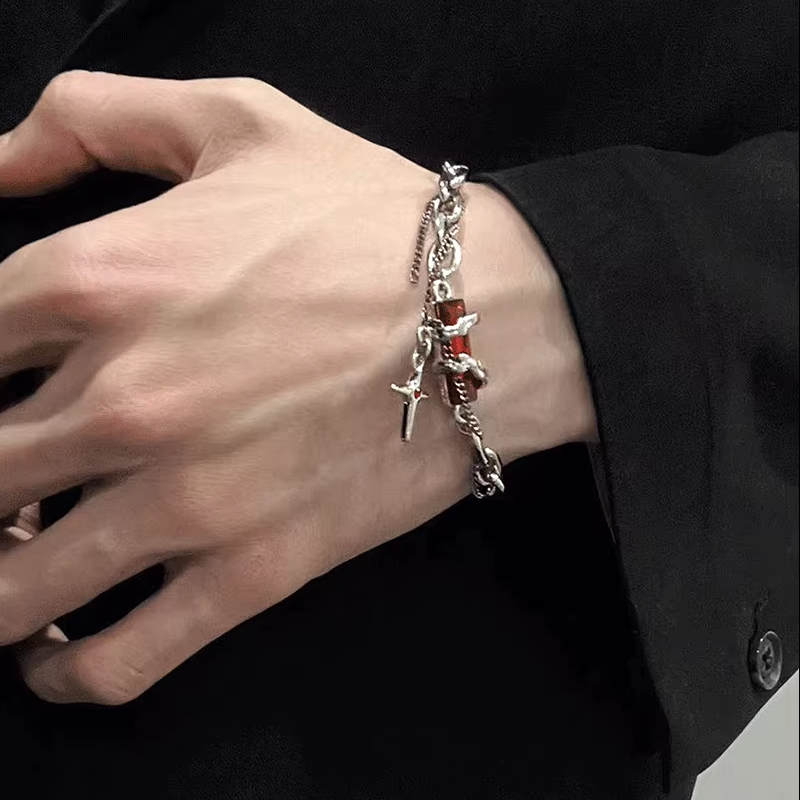 158 Sylus Titanium Steel Red Zircon Bracelet