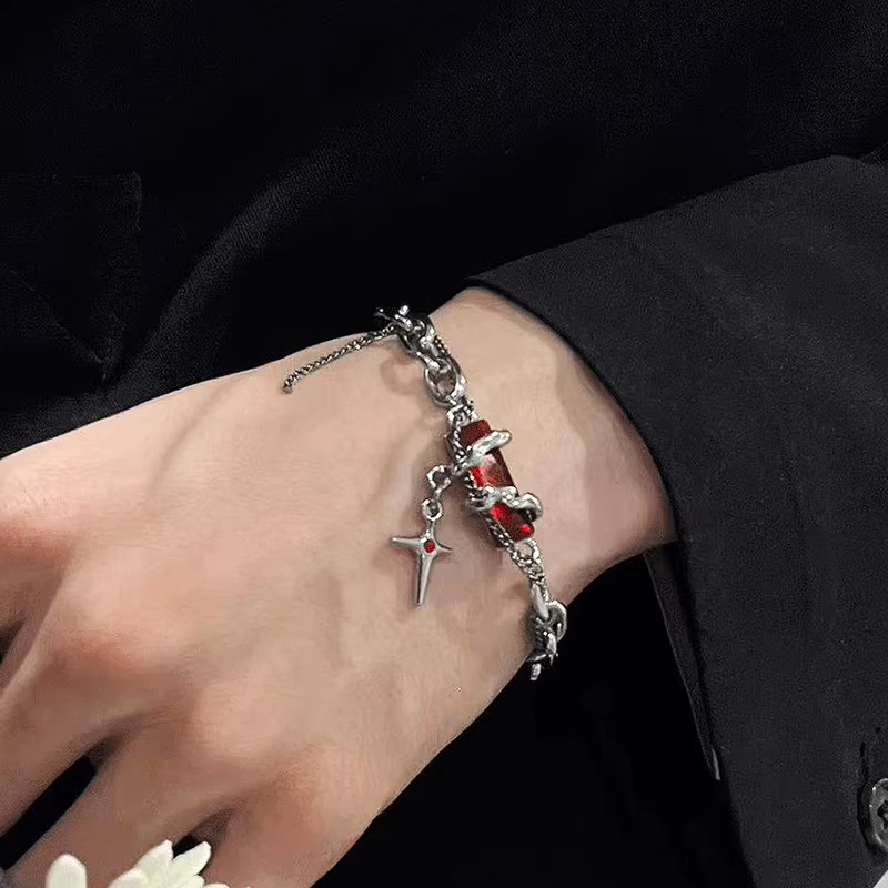 158 Sylus Titanium Steel Red Zircon Bracelet