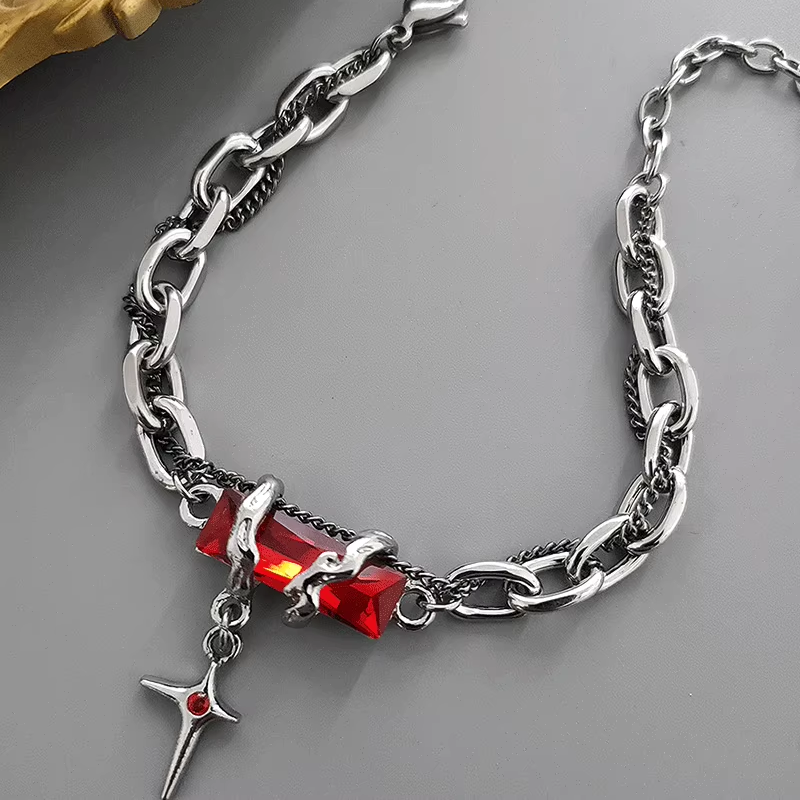 158 Sylus Titanium Steel Red Zircon Bracelet