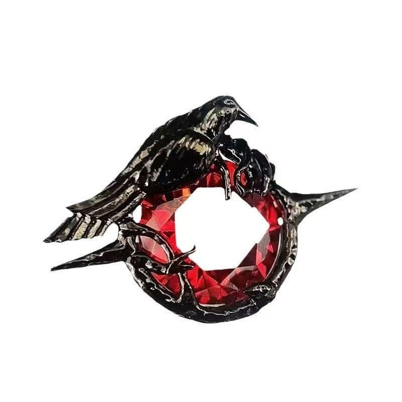 160 Sylus Red Raven Brooch Pin