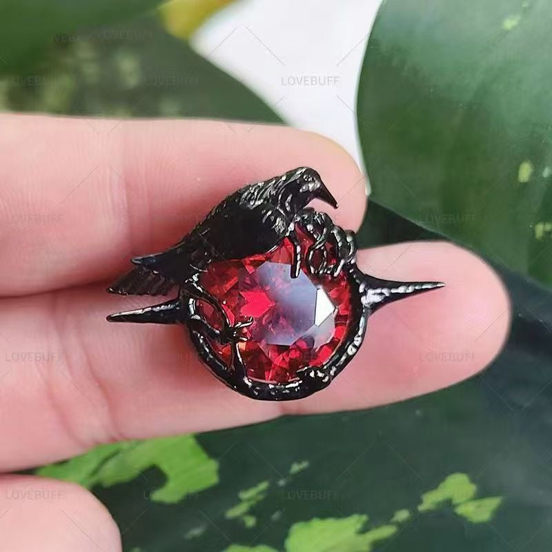 160 Sylus Red Raven Brooch Pin
