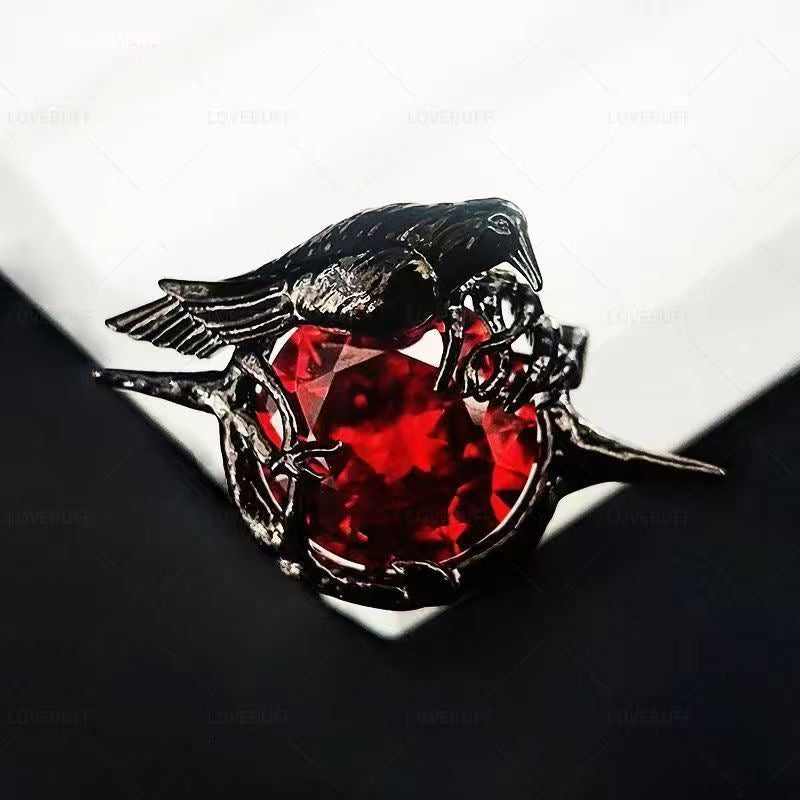 160 Sylus Red Raven Brooch Pin